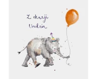 Birthday Card, Elephant with balloon, 15x15 cm